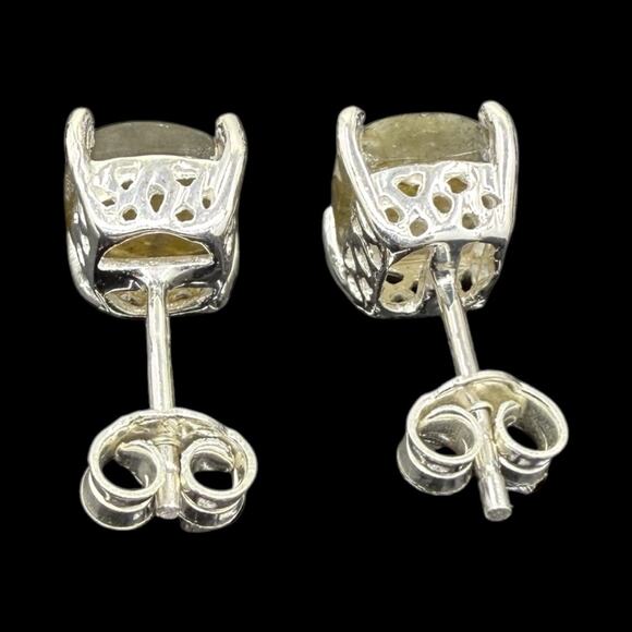 Natural Labradorite Cabochon Stud Earrings 925 Sterling Silver Handmade - Picture 4 of 5